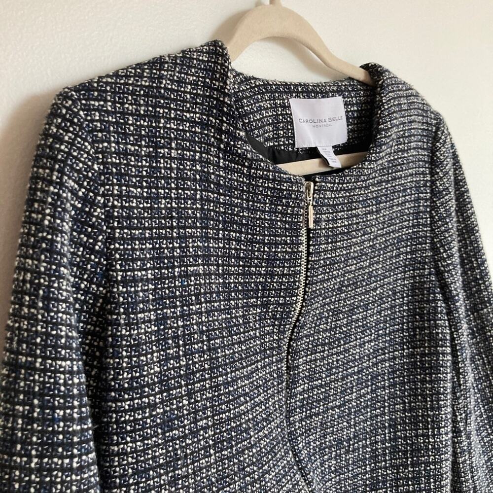Carolina Belle Womens M Blue Plaid Tweed Zip Front Coat Old Money Preppy Classic - Picture 3 of 8